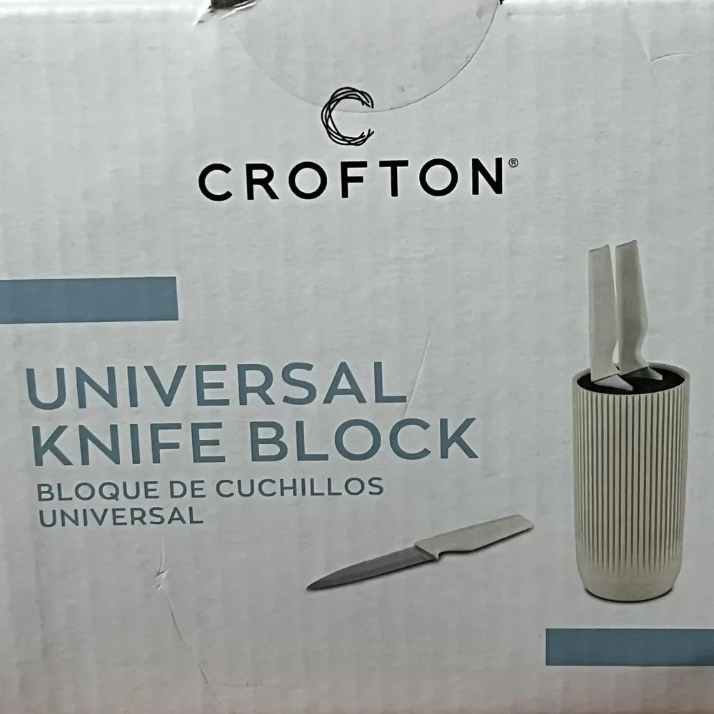 Crofton Universal Knife Block 3 Knives Set White Stainless Steel Hand Wash Gift